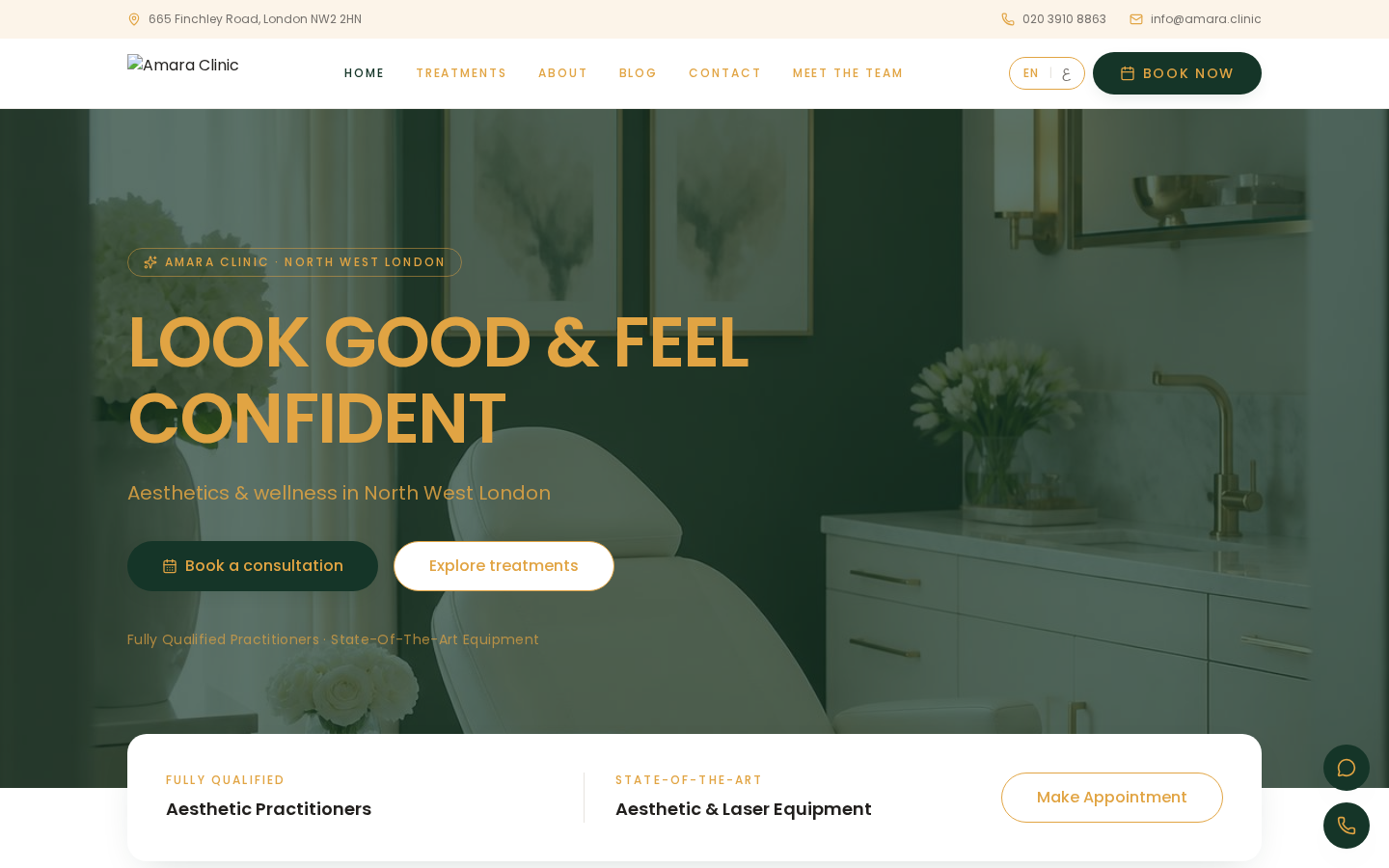 Amara Clinic homepage hero