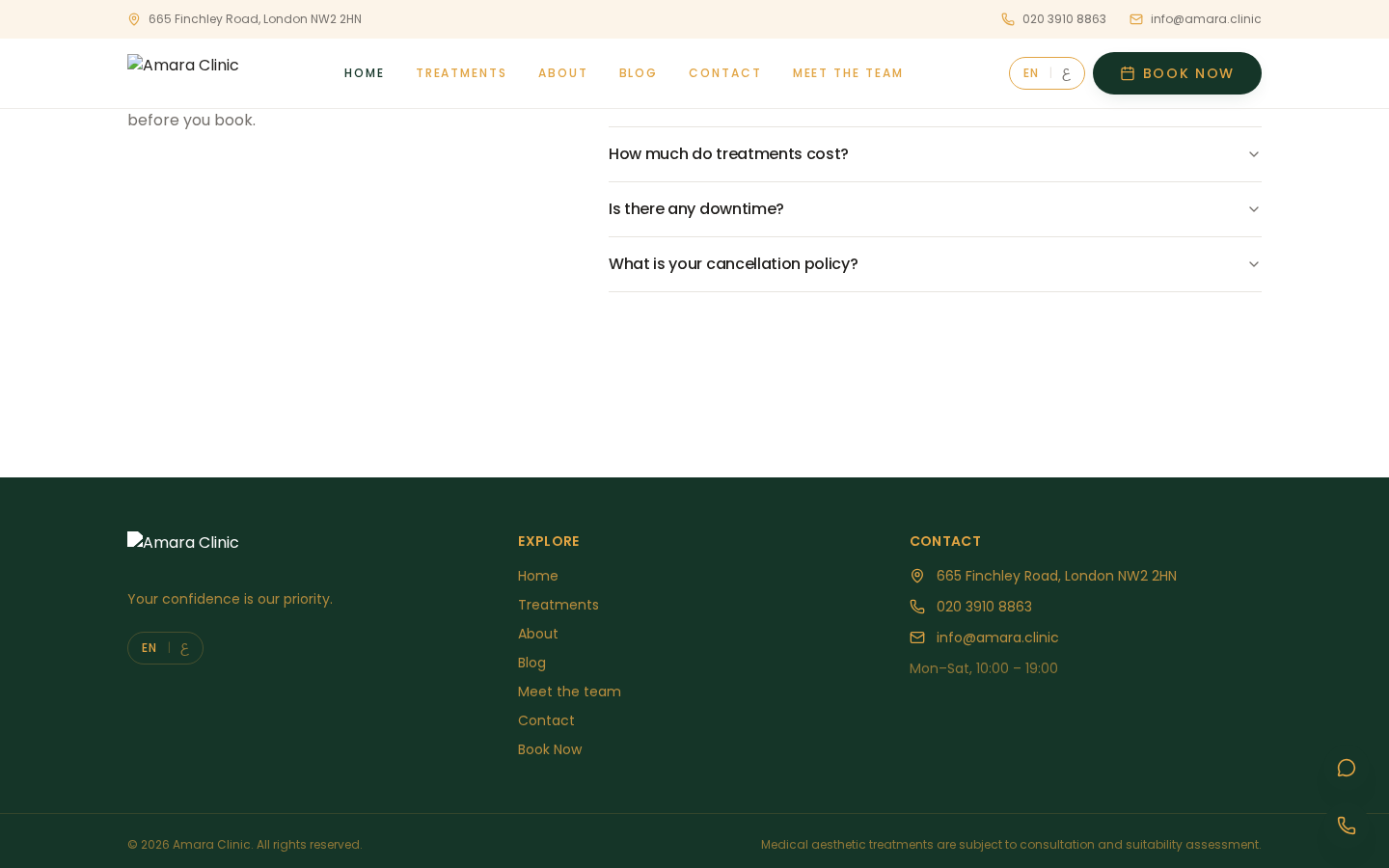 Amara Clinic lower page section